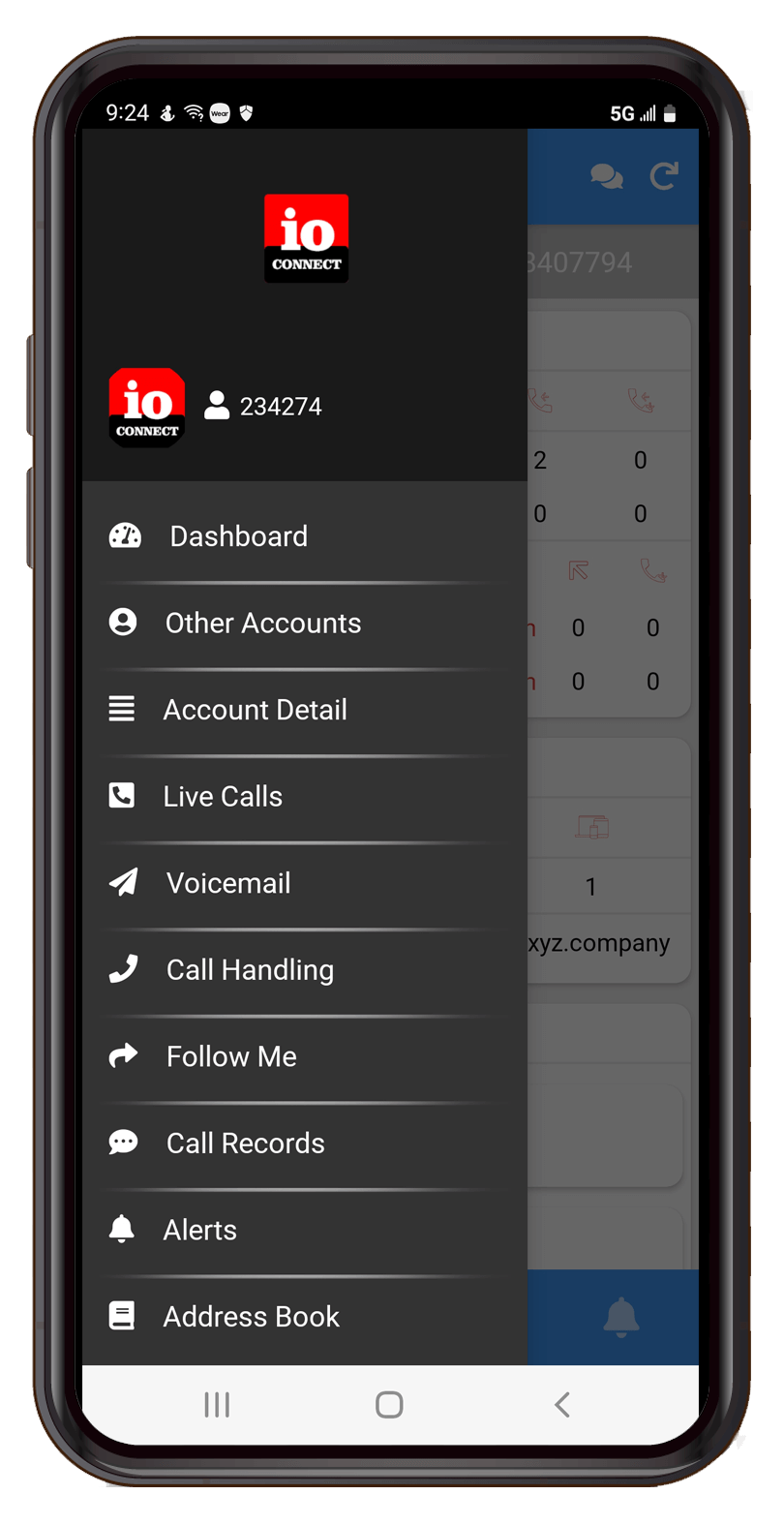 ioconnect mobile view - account management